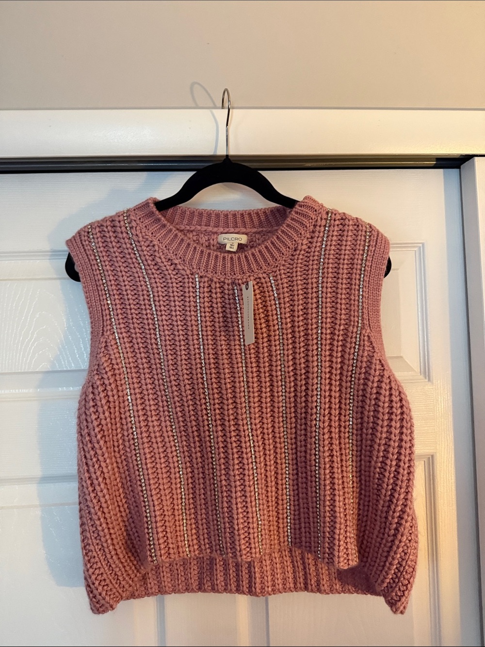 Pilcro Rose Pink Chunky Knit Sleeveless Crew Sweater